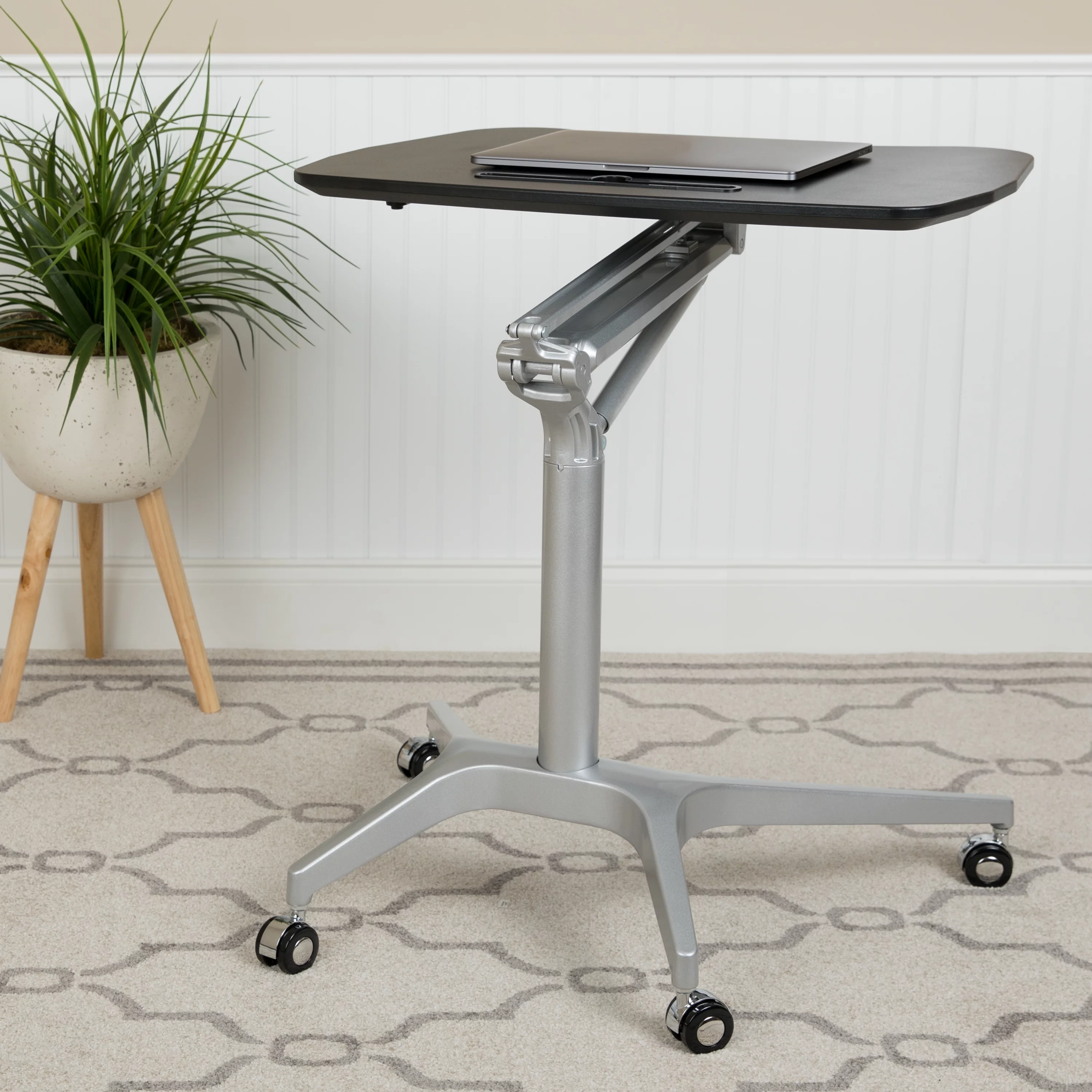 Emma + Oliver Mobile Sit-Down, Stand-Up Black Ergonomic Computer Desk - Standing Desk