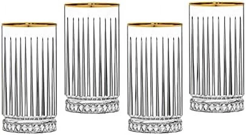 Highball Beverage Glasses With Rim, Set Of 4