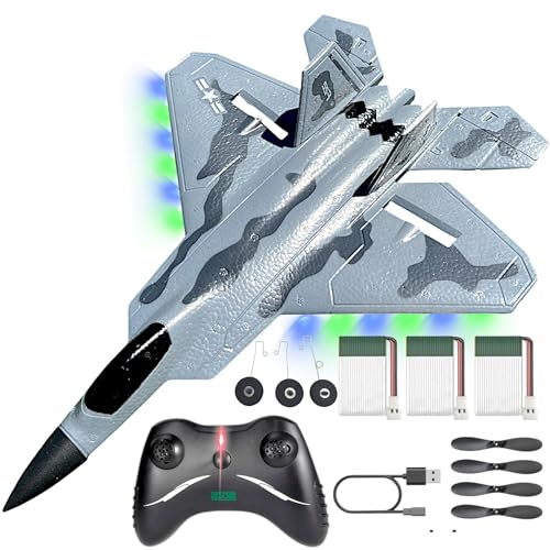 RC Jet Plane 2.4GHz Remote Control Airplane Gift for Kids and Adults - New Planes Model Led Light Aircraft Fighter Army Toy with Extra 3 Battery, Easy to Flying Toys for Boys and Girls