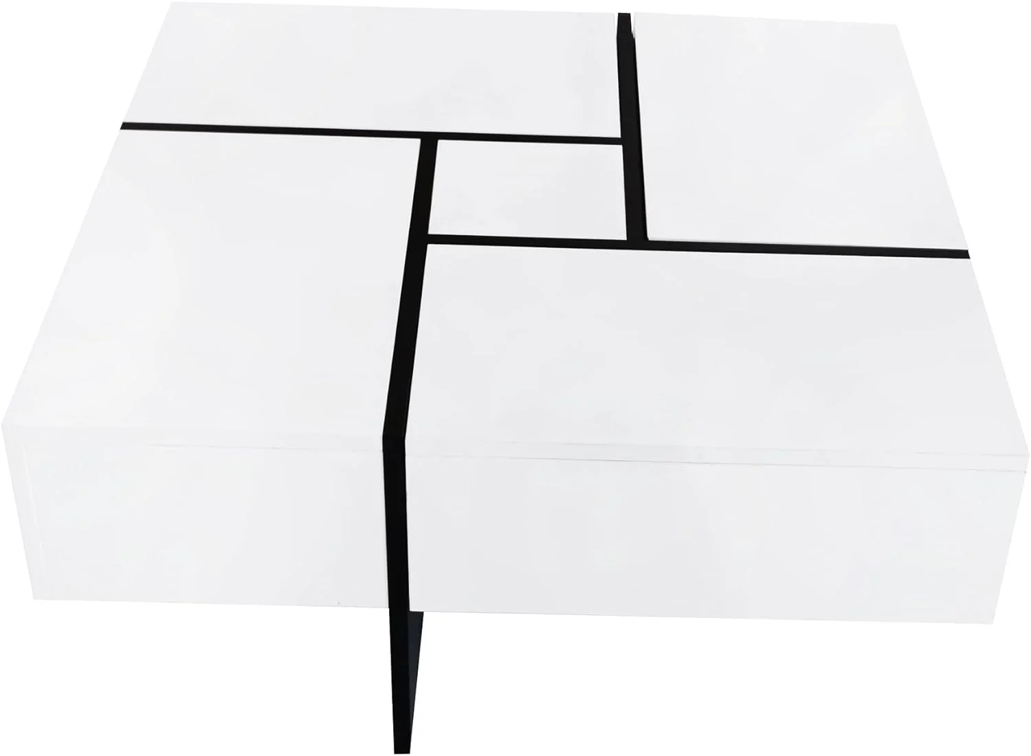 Unique Design Coffee Table with 4 Hidden Storage Compartments, Square Cocktail Table with Extendable Sliding Tabletop, UV High-gloss Design Center Table for Living Room, 31.5