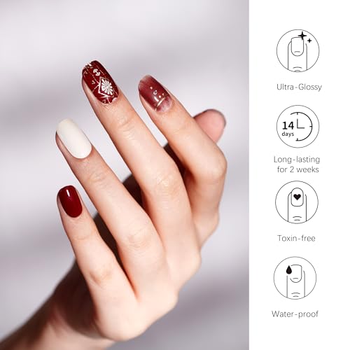 DANNI & TONI Semi Cured Gel Nail Strips Christmas Santa Claus Snowflakes Cat Eye Gel Nail Wraps 28 Stickers | Mistletoe Meow