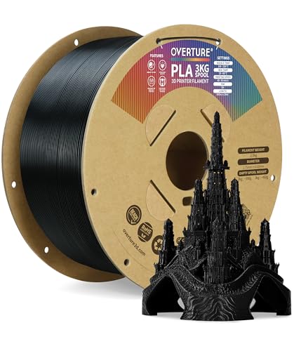 OVERTURE PLA Filament 1.75mm PLA 3D Printer Filament, 2kg Cardboard Spool (4.4lbs), Dimensional Accuracy +/- 0.02mm, Fit Most FDM Printer (Black 2-Pack)