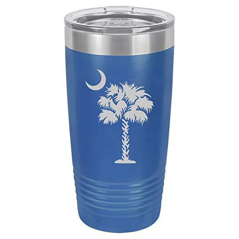 Tumbler Stainless Steel Vacuum Insulated Travel Mug Palmetto Tree South Carolina Palm Moon (Blue, 20 oz)