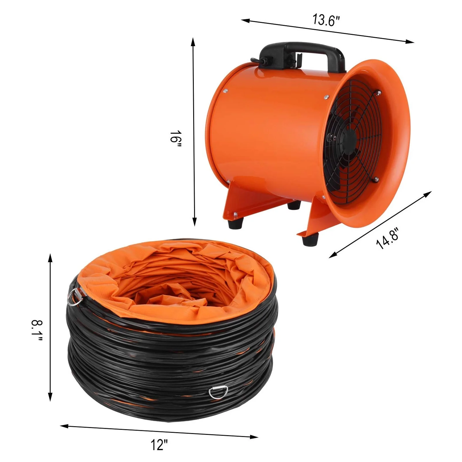 VEVOR Utility Blower 12 inch 0.7 HP 2295 CFM 3300 RPM Portable Ventilator High Velocity Utility Blower Fan New Style Stand Ventilator Fume Extractor with 5m Duct Hose