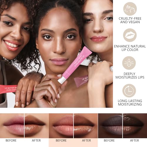 4 PCS Summer Special Lip Butter Balm – Ultra-Hydrating Lip Care with Shea Butter & Olive Oil, Soothes Dry Lips with Natural Tint & Gloss Effect, Lip Plumper Moisture & Light Lip Stain Finish