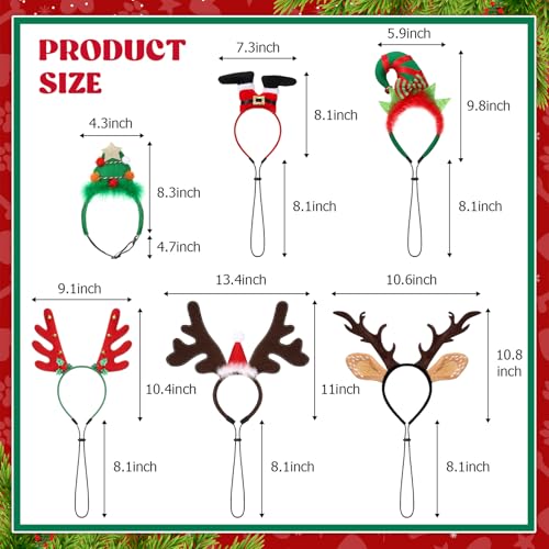 6pcs Christmas Dog Headband Xmas Pet Reindeer Santa Claus Headwear Cute Funny with Adjustable Rubber Band Headband Antlers Christmas Pet Costume for Dog Puppy Cat Accessory