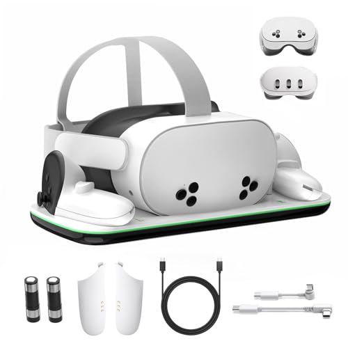 Charging Dock Compatible with Meta Oculus Quest 3/3S, VR Headset Controller Accessories, Charging Station with Closable LED Indicator, Magnetic Charging, Fast Charging, 2 Rechargeable 1850mA Batteries