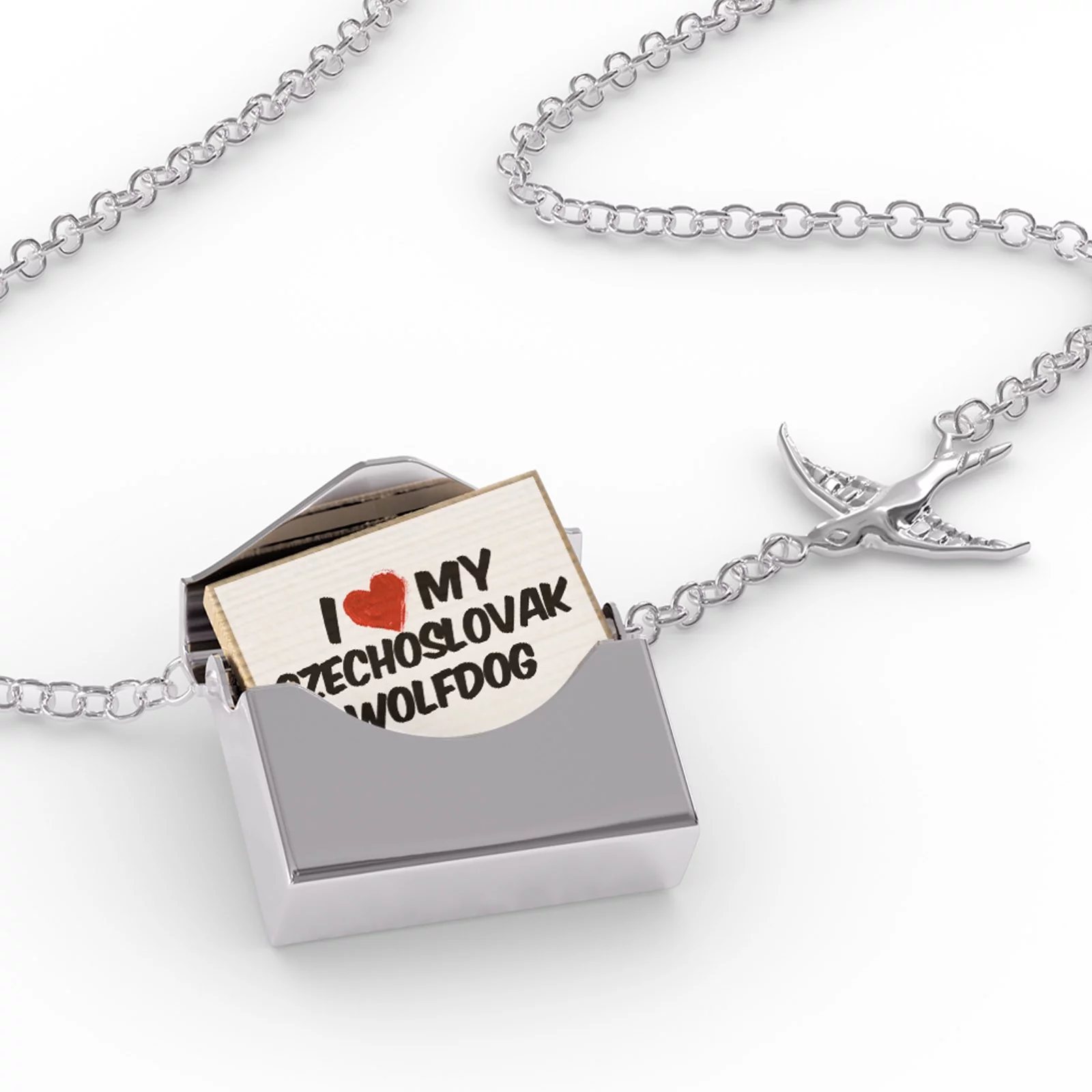 Locket Necklace I Love my Czechoslovak WolfDog from Czechoslovakia in a silver Envelope Neonblond