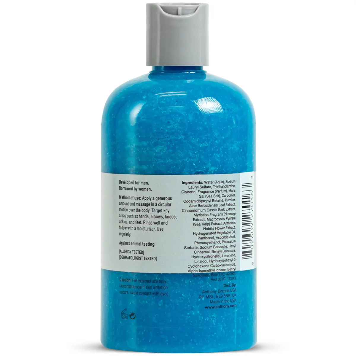 Anthony Exfoliating Body Scrub – Sea Salt, Vitamin C, and Aloe Vera Deep Cleans, Smooths Rough Patches & Soothes and Protects Skin – Blue Sea Kelp Body Wash 12 Fl Oz Pack of 3