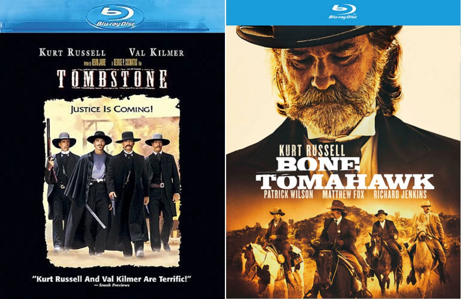 Tombstone & Bone Tomahawk Kurt Russell Double Feature 2 Disc Blu Ray Set Includes Glossy Print Movie Art Card