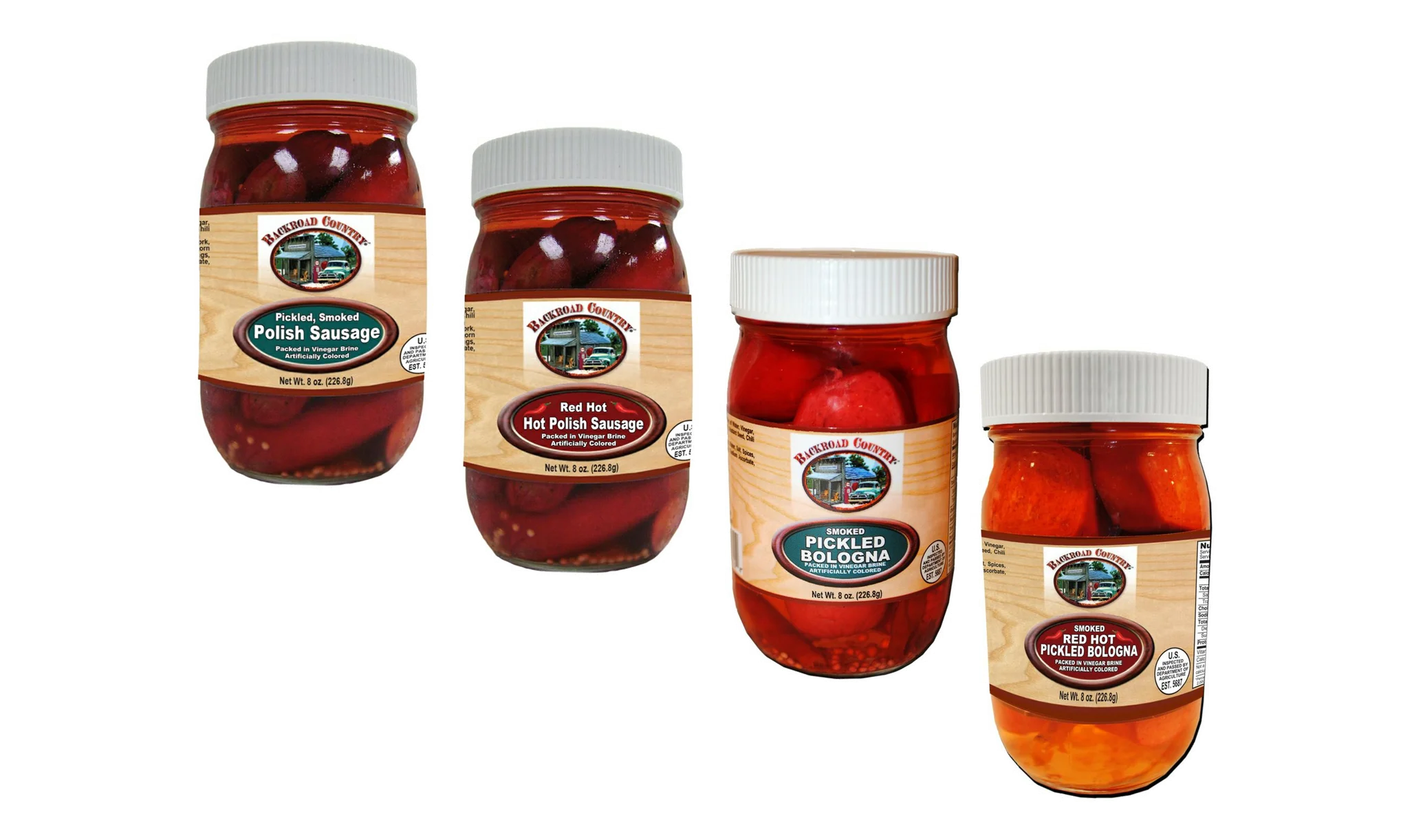 Backroad Country Pickled Polish Sausage & Pickled Bologna, 4-Pack 8 oz. PET Jars