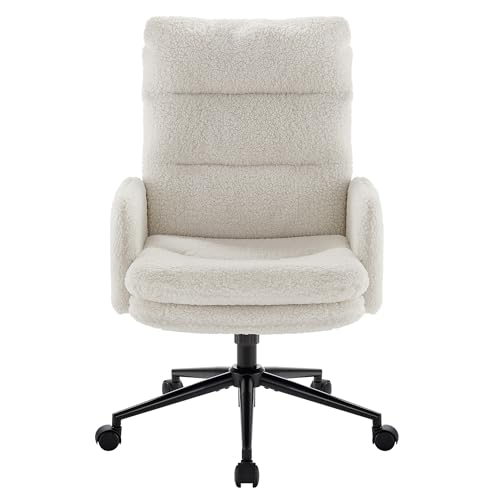 Swivel Home Office Chair,High-Back Armchair,Makeup Chair with Wheels and Armrests,Height Adjustable Desk Chair Upholstered Computer Task Chair, Leisure Armchair (Beige)