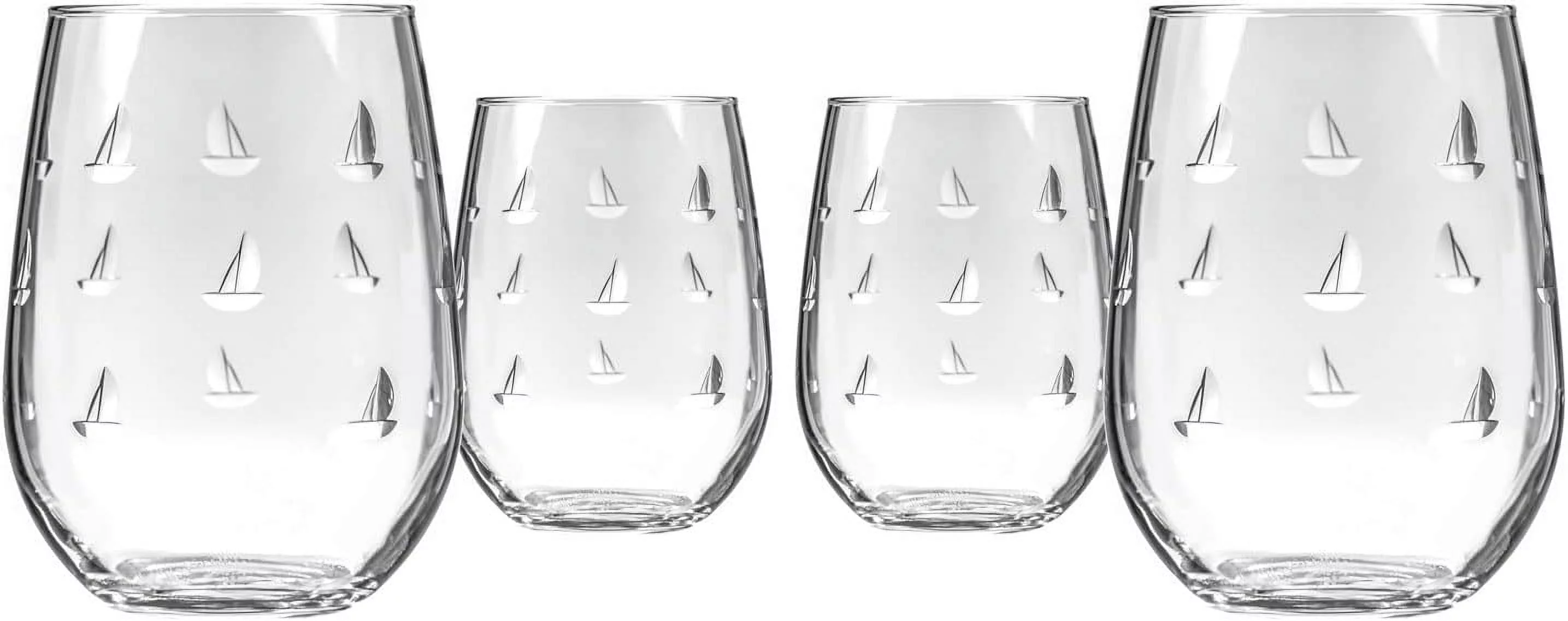 Sailing Stemless Wine 17 Ounce | Stemless Wine Glasses Set Of 4 | Lead-Free Crystal Glass | Etched Glasses | Proudly Made In The