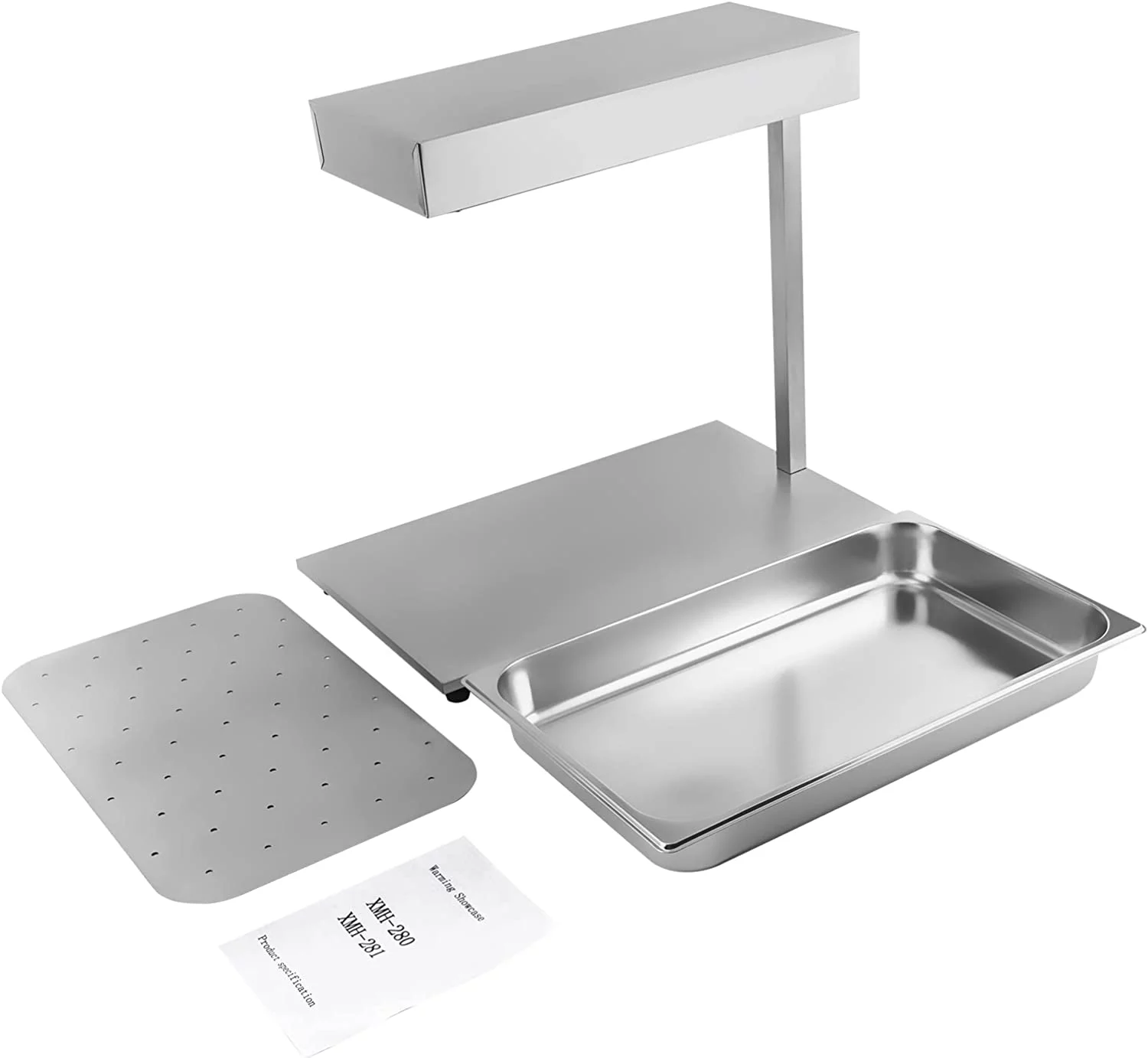 Miumaeov Commercial French Fry Warmer Food Fries Warming Station Tabletop,Fry Heat Lamp with Detachable Drip Pan,Stainless Steel FreeStanding Fried Chicken Warmer with Light 110V 500W (Silver)