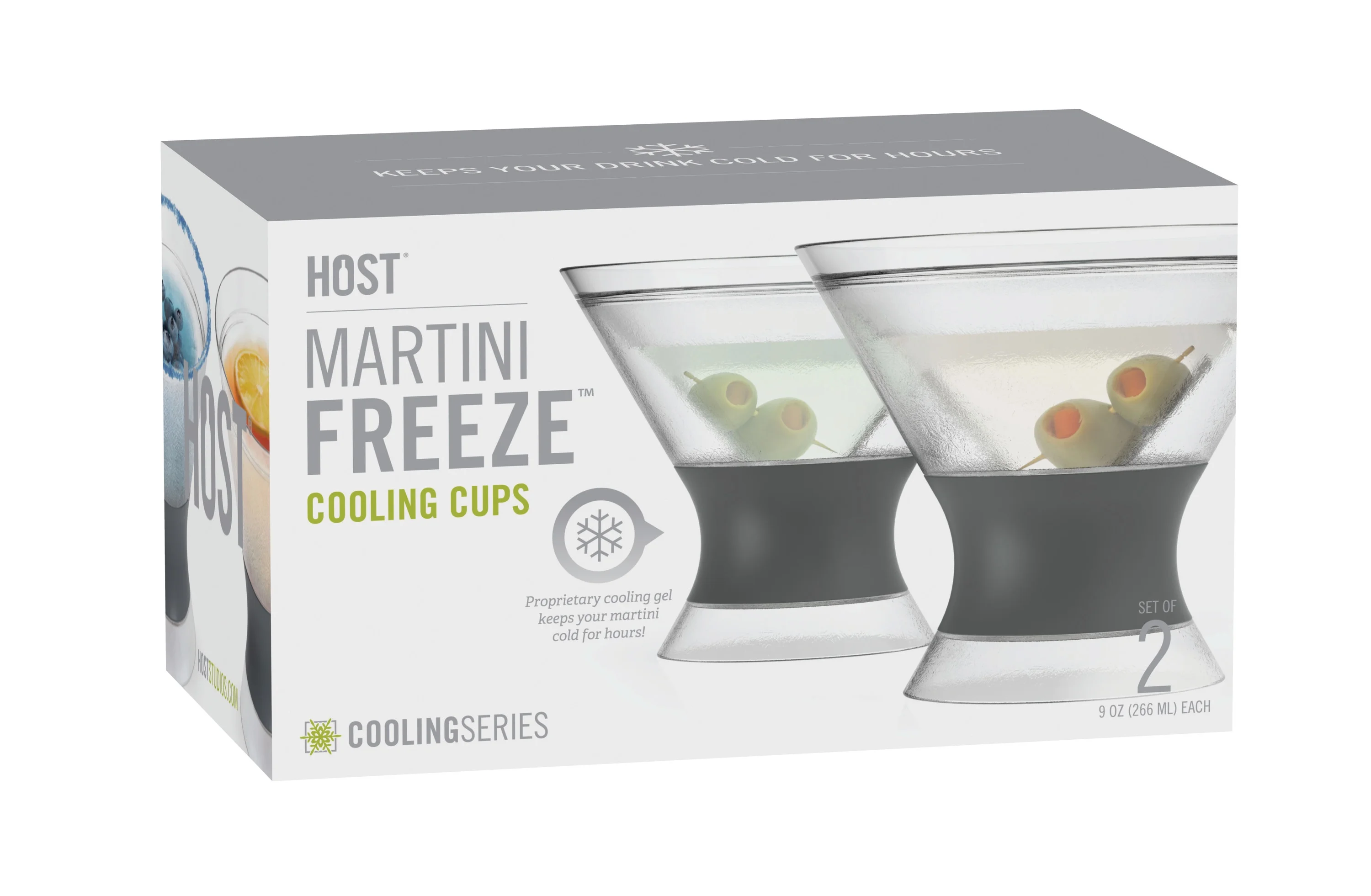 Host Freeze Double Wall Insulated Martini Plastic Cooling Cups, Set of 2, Grey