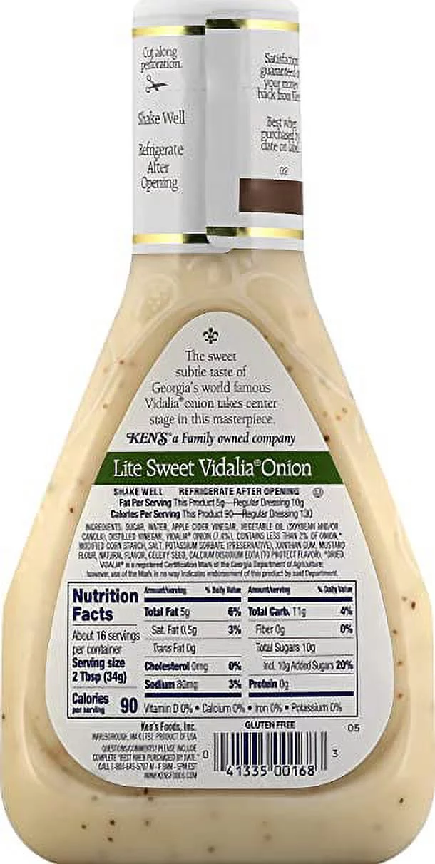 Ken's Steak House Lite Sweet Vidalia Onion Dressing, 16 FL OZ (Pack of 3)