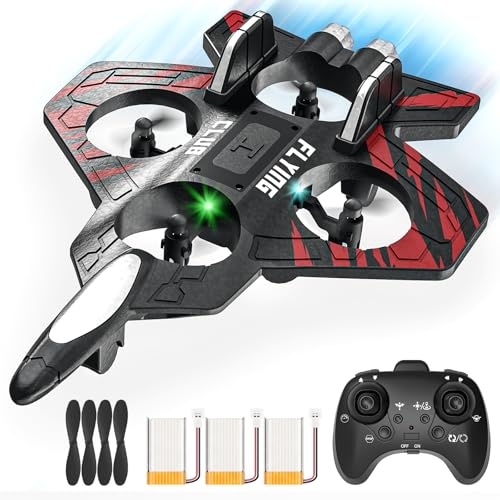 RC Plane - RC Airplane Fighter, Foam Remote Control Airplanes for Kids Adults, RC Plane Fighter Jet Toy with Auto Hover, Headless Mode 3D Flip Colorful LED Lights & 3 Batteries, Drone for Kids