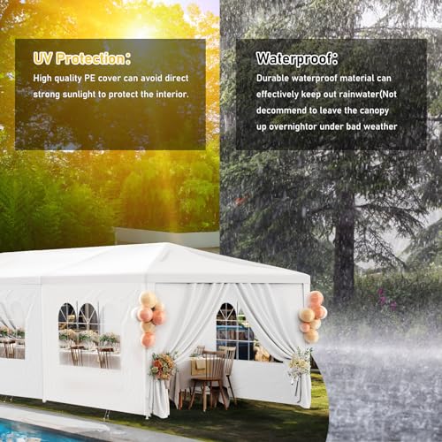 Party Tent 10x30 Outdoor Wedding White Tents for Parties, Heavy Duty Gazebo Event Canopy Shelter with 8 Removable Sidewalls Waterproof for Party Wedding BBQ Events