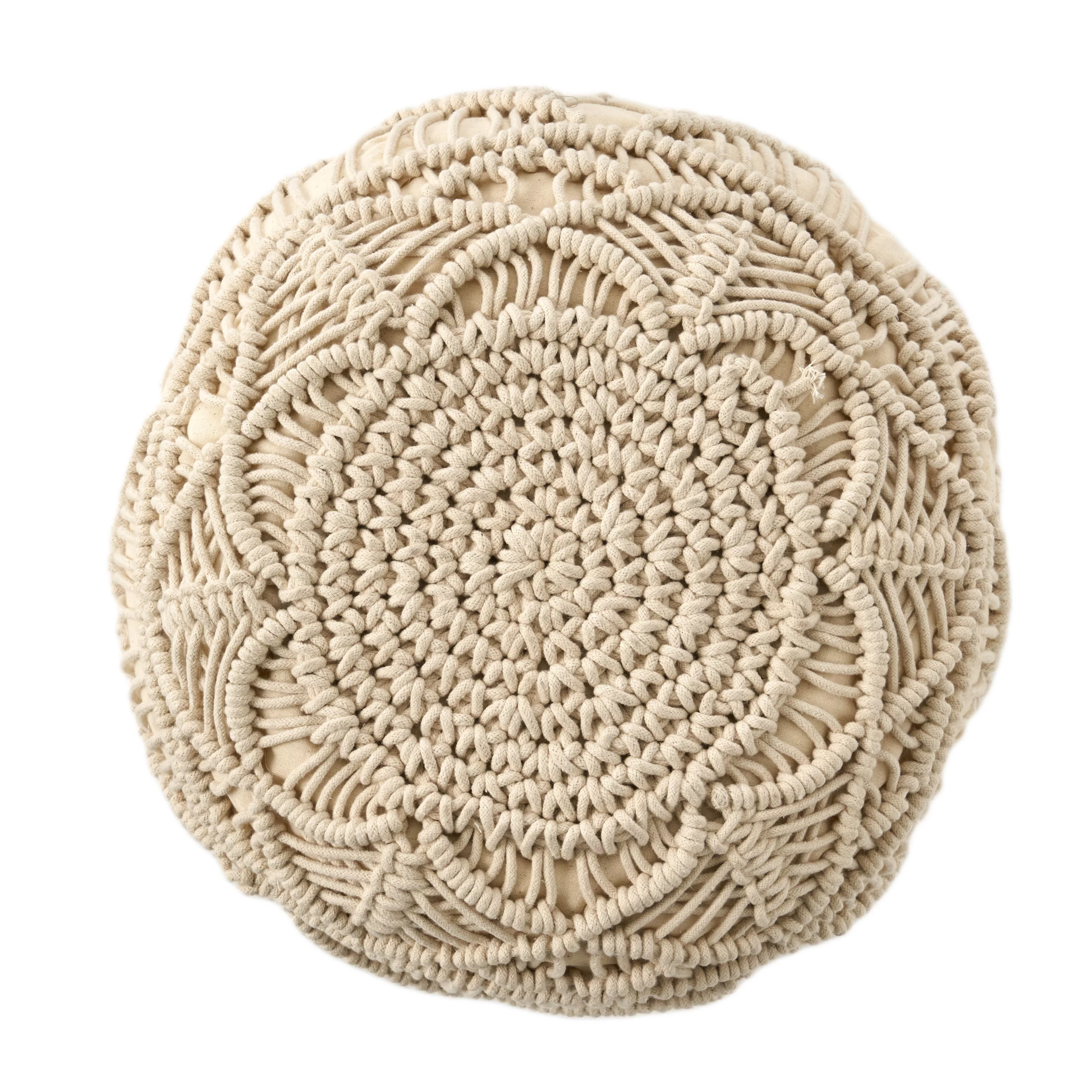 Noble House Rashad Fabric Cube Pouf, Natural