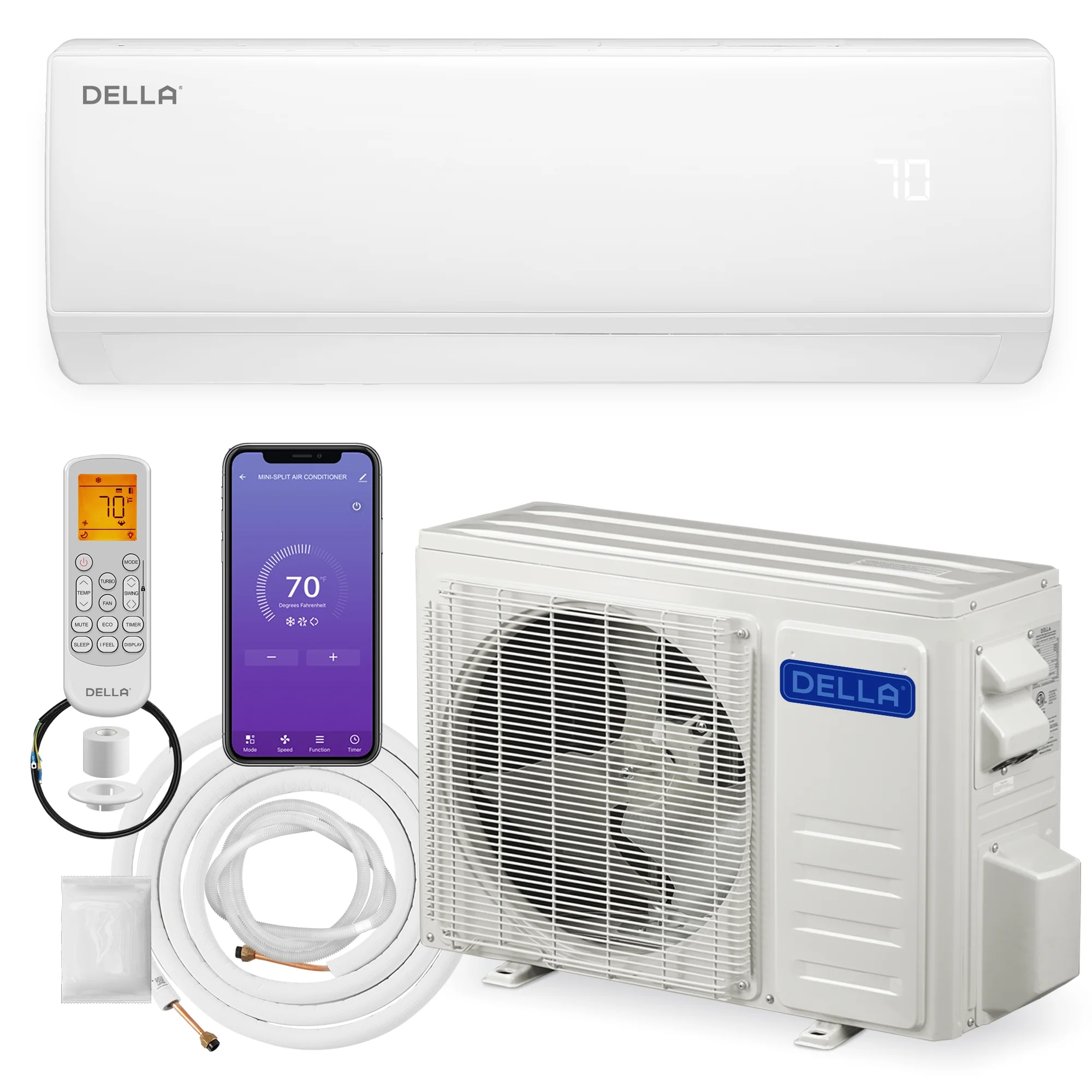 DELLA 22000 BTU Mini Split Air Conditioner 17 SEER2 Cools up to 1500 Sq. Ft, 230V, Works with Alexa, Wifi Enabled Air Conditioner & Heater Ductless Inverter System with Heat Pump, Installation Kit