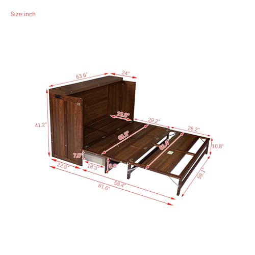 Solid Pine Queen Size Murphy Cabinet Wall Bed with Storage Drawers and Charging Station, USB for Kids, Adults, Women, Space Saving, White