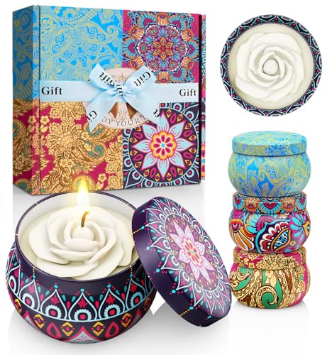WINTERCRUSH Scented Candles Gift Set: 4 Pack Flower Shaped Christmas Candles for Home Scented - Stress Relief Gifts for Women, Birthday, Mother's Day (Flower)