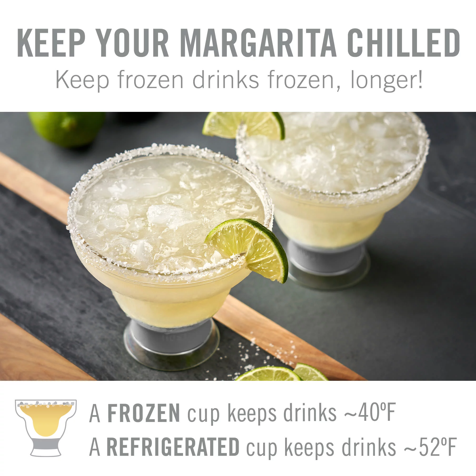 Host FREEZE Margarita Cocktail Glasses, Frozen Cup Double Wall Plastic Margarita Glasses Drinking Set Modern Drinking Glasses Grey Set of 4