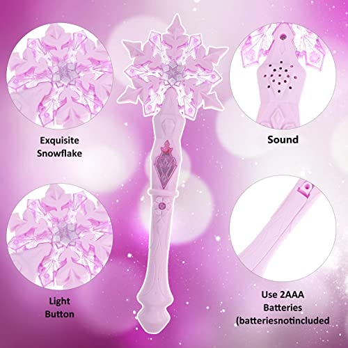 2Pcs Glow Snowflake Fairy Wand: Light Up Princess Wand with Sound for Girl Halloween Christmas Party Supplies, Princess Role Play Blue & Pink, 12.59 Inch
