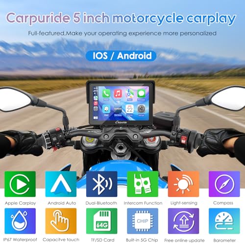 Carpuride W603 Motorcycle Carplay Screen, Wireless CarPlay & Android Auto for Moto, Remote Control，6.3