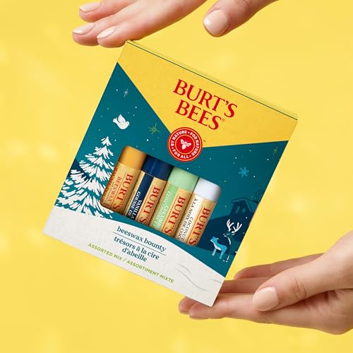 Burt's Bees Christmas Gifts, 4 Lip Balms Stocking Stuffers Products, Beeswax Bounty Fruit Mix - Watermelon, Pomegranate, Dragonfruit Lemon & Sweet Peach (4-Pack)
