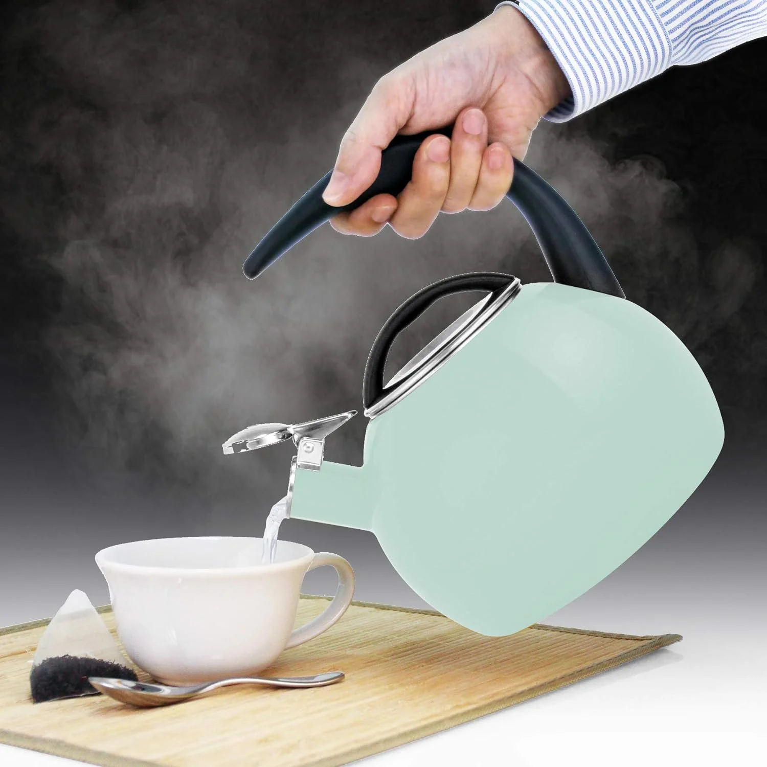 Anniversary Enamel On Steel Whistling Tea Kettle, 2 Quart (Sage Green)