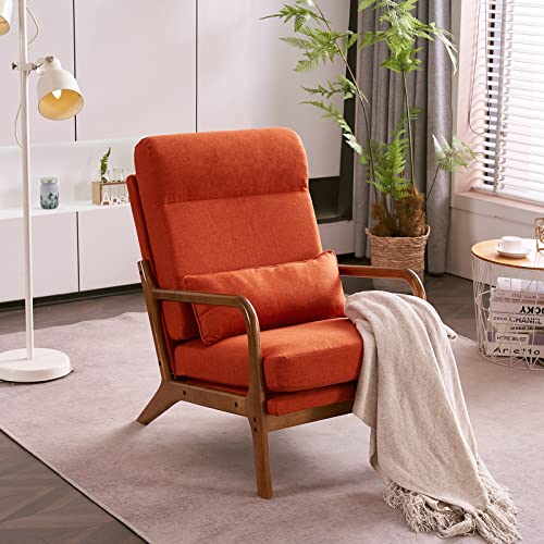 Karl home Accent Chair Mid-Century Modern Chair with Pillow High Back Teddy Fleece Upholstered Lounge Arm Chair with Solid Wood Frame & Soft Cushion for Living Room, Bedroom, Balcony, White