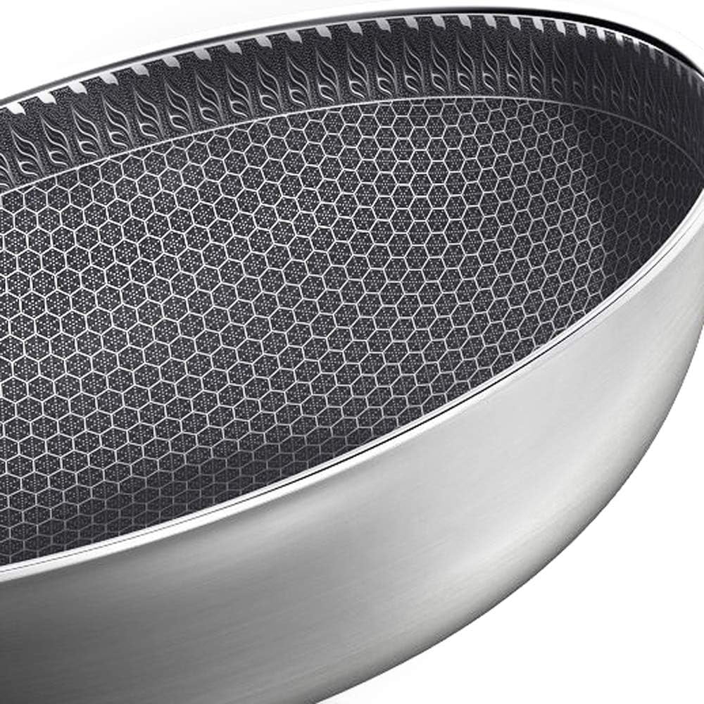 MIDUO Stainless Steel Non Stick Double Sided Honeycomb Cooking Frying Pan w/ Glass Lid