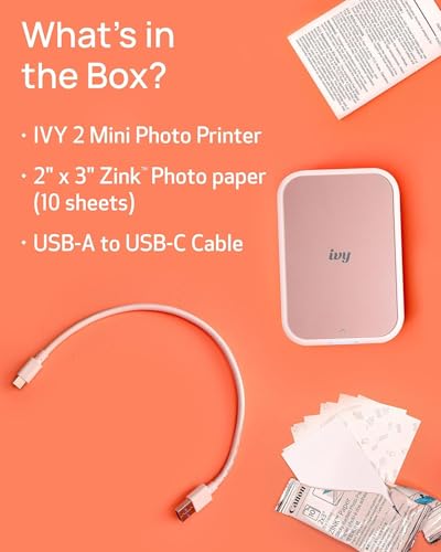 Canon Ivy 2 Mini Photo Printer (Blush Pink) - Bluetooth, Print from iOS & Android Devices, Bundle Incl. 110 Zink Sticky-Back Prints, LED Light Bar, Protective Case, and USB Cable