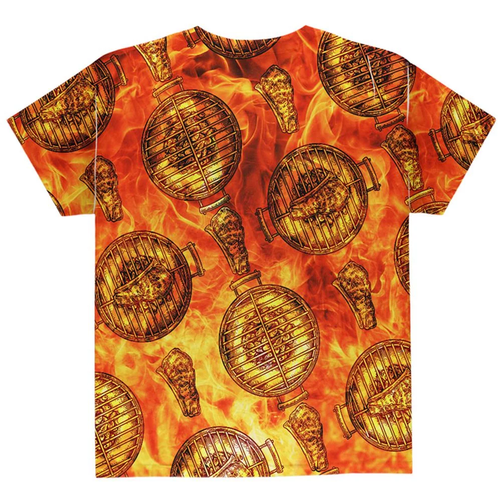 Flaming Hot Charcoal Grilled Steak Pattern All Over Youth T Shirt