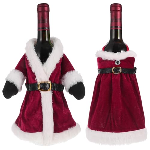 Amosfun 2pcs Christmas Wine Bottle Covers Decoration Knitted Sweater Santa Claus Wine Bottle Decorations Christmas Party Favors Supplies