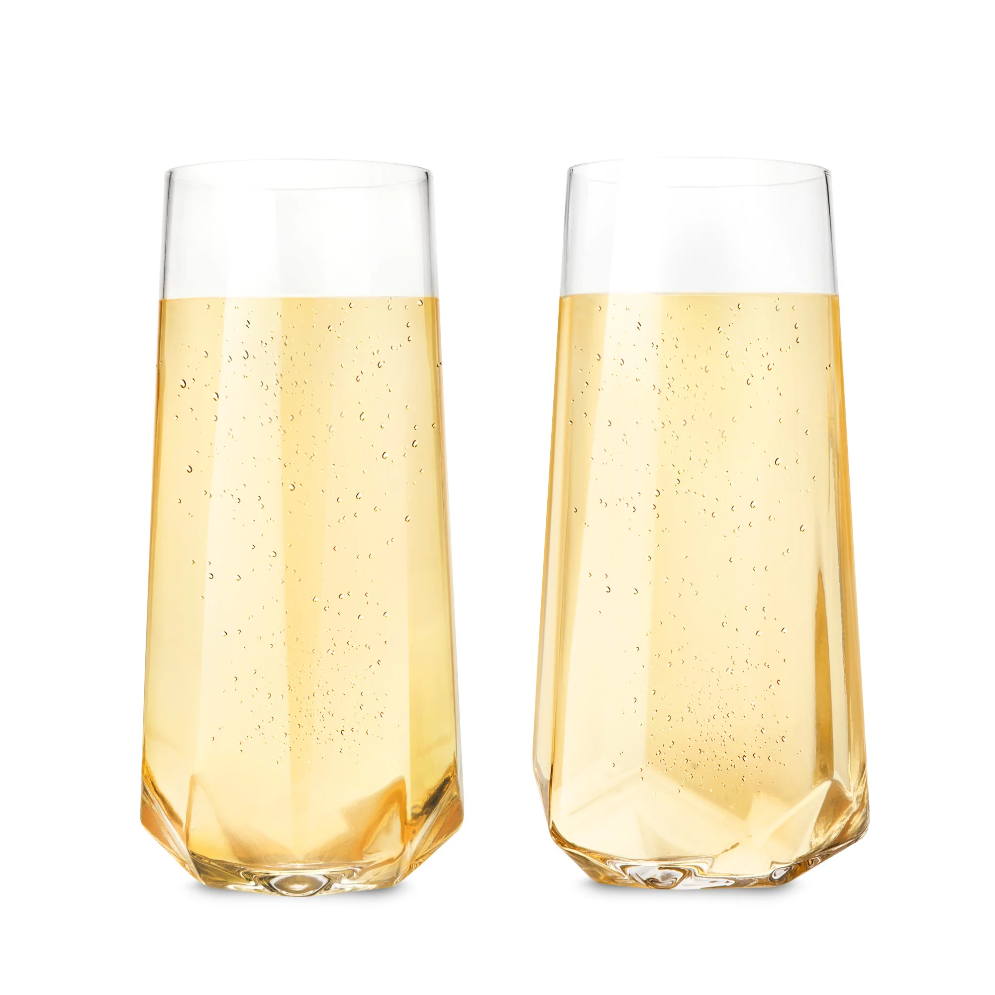 Viski Raye Faceted Crystal Champagne Flutes - Stemless Champagne Glass Gift Set
