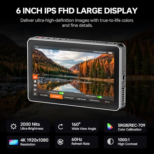 VILTROX DC-X3 Camera Field Monitor Kit with Rig Cage 2000 Nits Touchscreen Camera Monitor with SDI/4K HDMI in/Out, 6