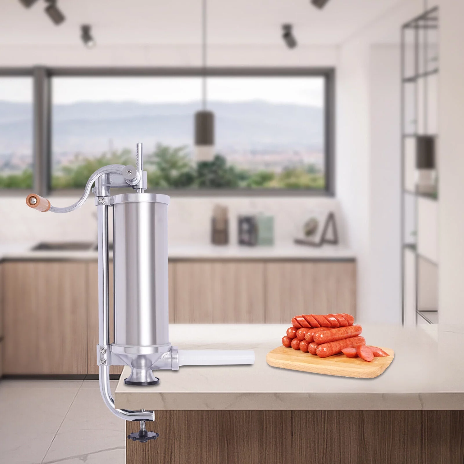 Miumaeov 2.5L/5lbs Stainless Steel Sausage Filler Vertical Sausage Maker Meat Stuffer Filling Machine For Commercial and Household Use