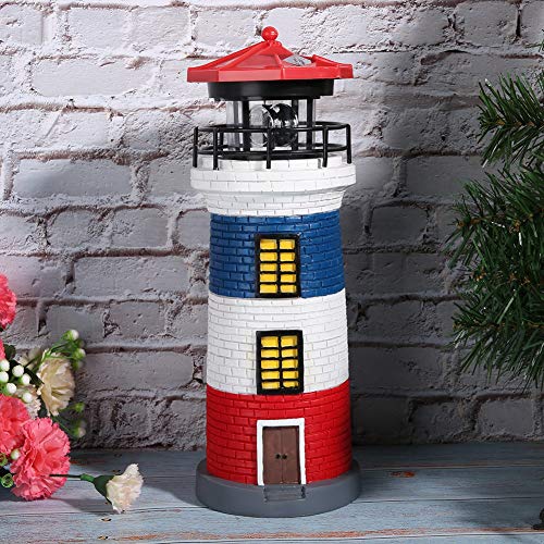 Haofy Solar Garden Lighthouse, LED Solar Power Lighthouse Statue Rotating Outdoor Light for Garden Yard Lawn Craft Decoration (red)