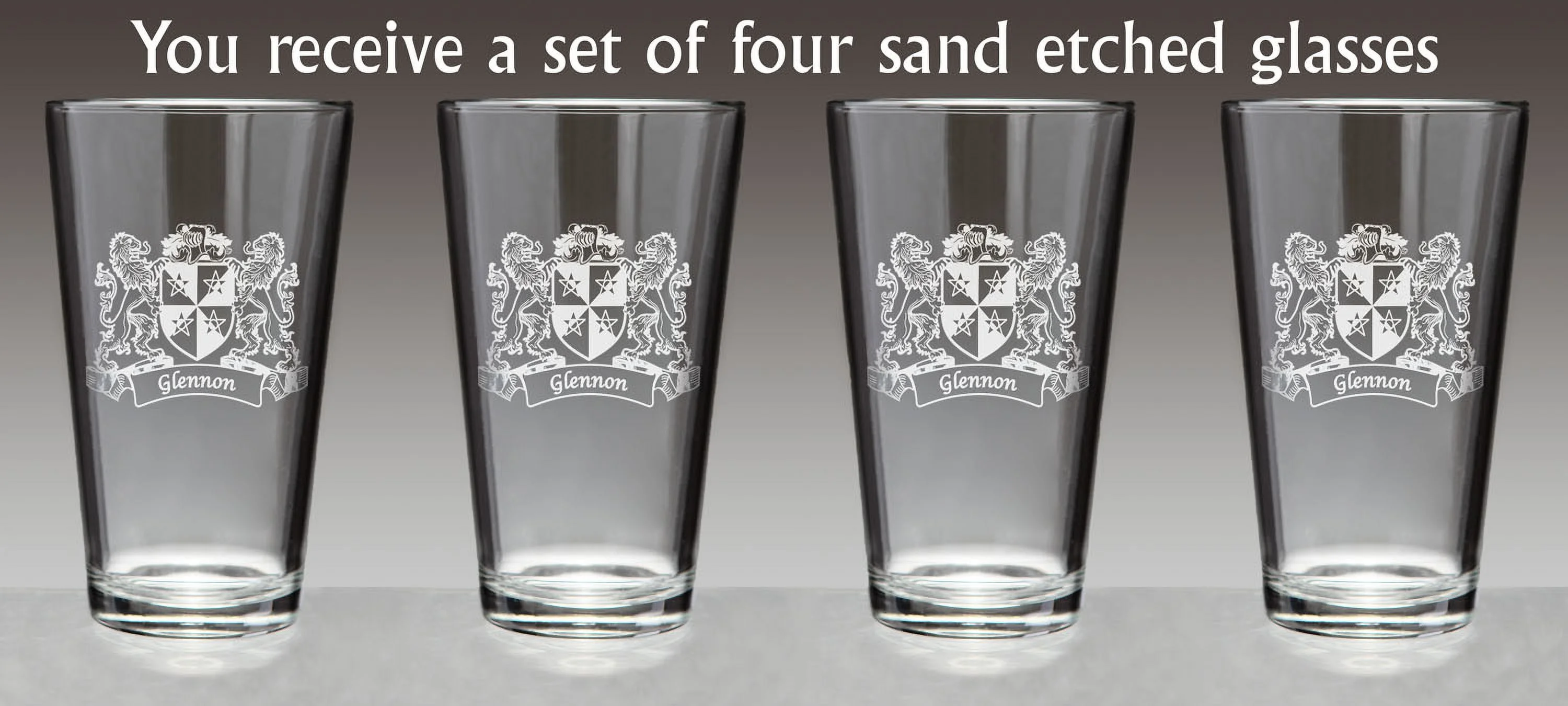 Glennon Irish Coat of Arms Lions Pint Glasses (Sand Etched)