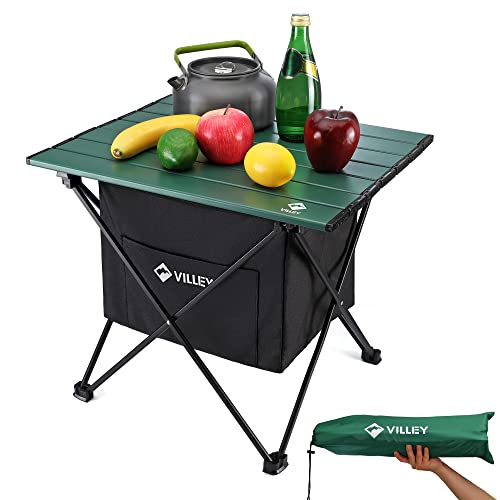 VILLEY Portable Camping Side Table, Ultralight Aluminum Folding Beach Table with Carry Bag for Outdoor Cooking, Picnic, Camp, Boat, Travel