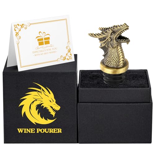 Dragon Head 2-In-1 Wine Bottle Pourer and Stopper, Dragon Gifts for Men Women Dragon Fans, Liquor Bottle Pourers Spout for Alcohol Spirits, Wine Accessories Gifts, Bronze