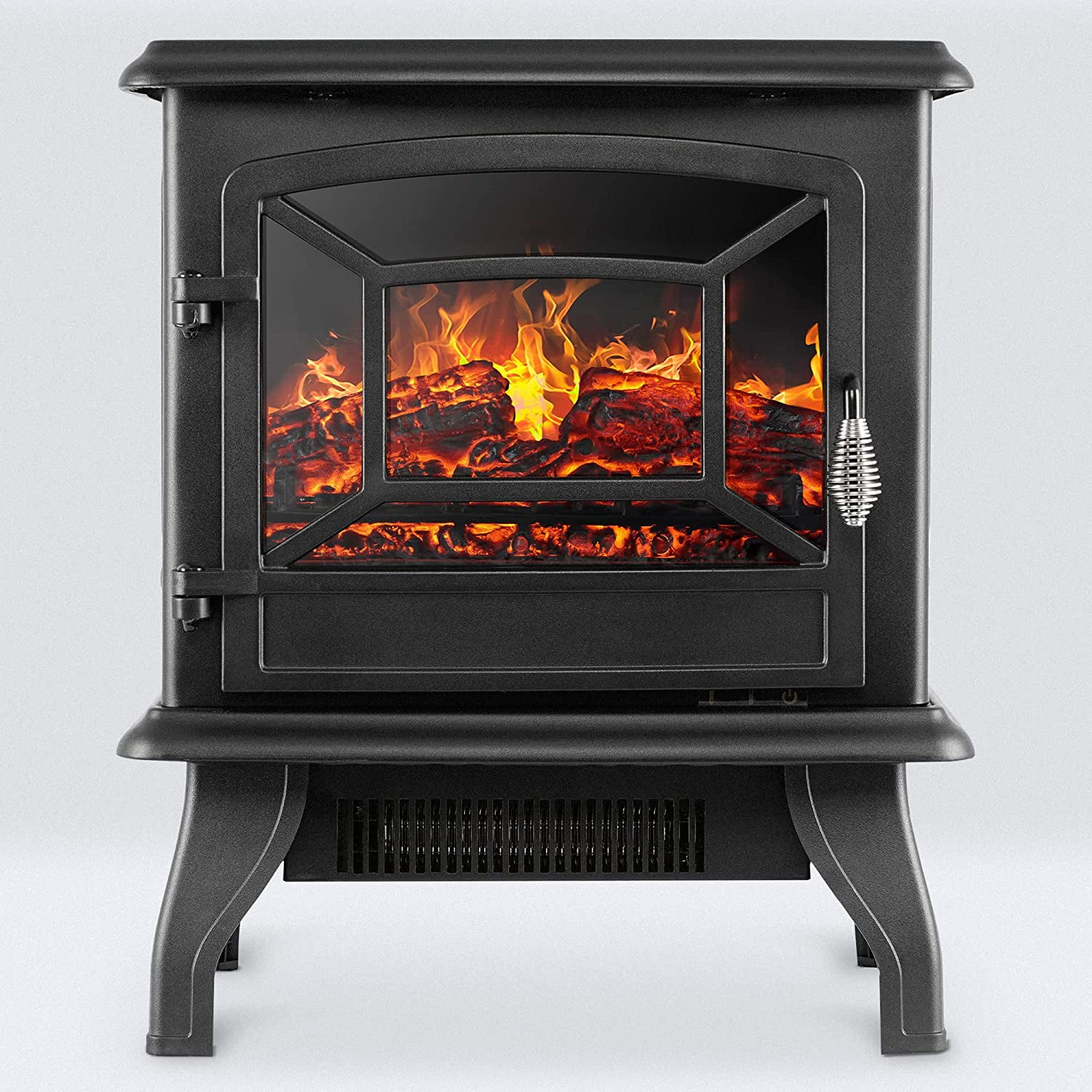 17 Inch 1400W Compact Freestanding Portable Electric Fireplace Stove Heater with Realistic 3D Flame Effect, Infrared Quartz Indoor Heat,  Logs - Black
