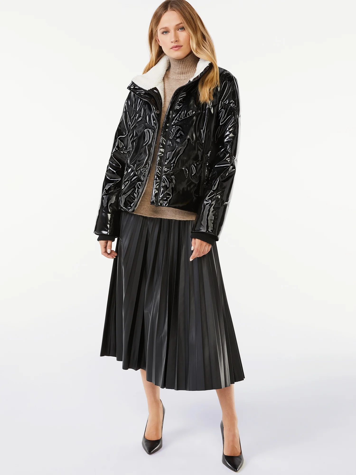 Scoop Women’s Faux Leather Pleated Skirt