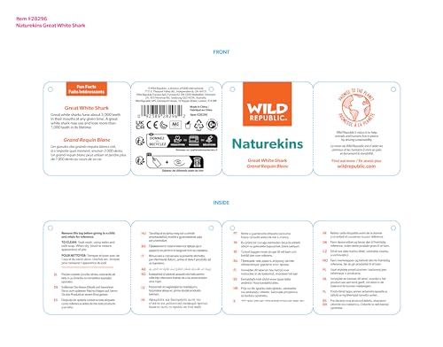 Wild Republic Naturekins Great White Shark, Stuffed Animal, 12 Inches, Plush Toy, Fill is Natural Rubber