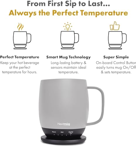 Nextmug - Temperature-Controlled, Self-Heating Coffee Mug (Black - 14 oz.)