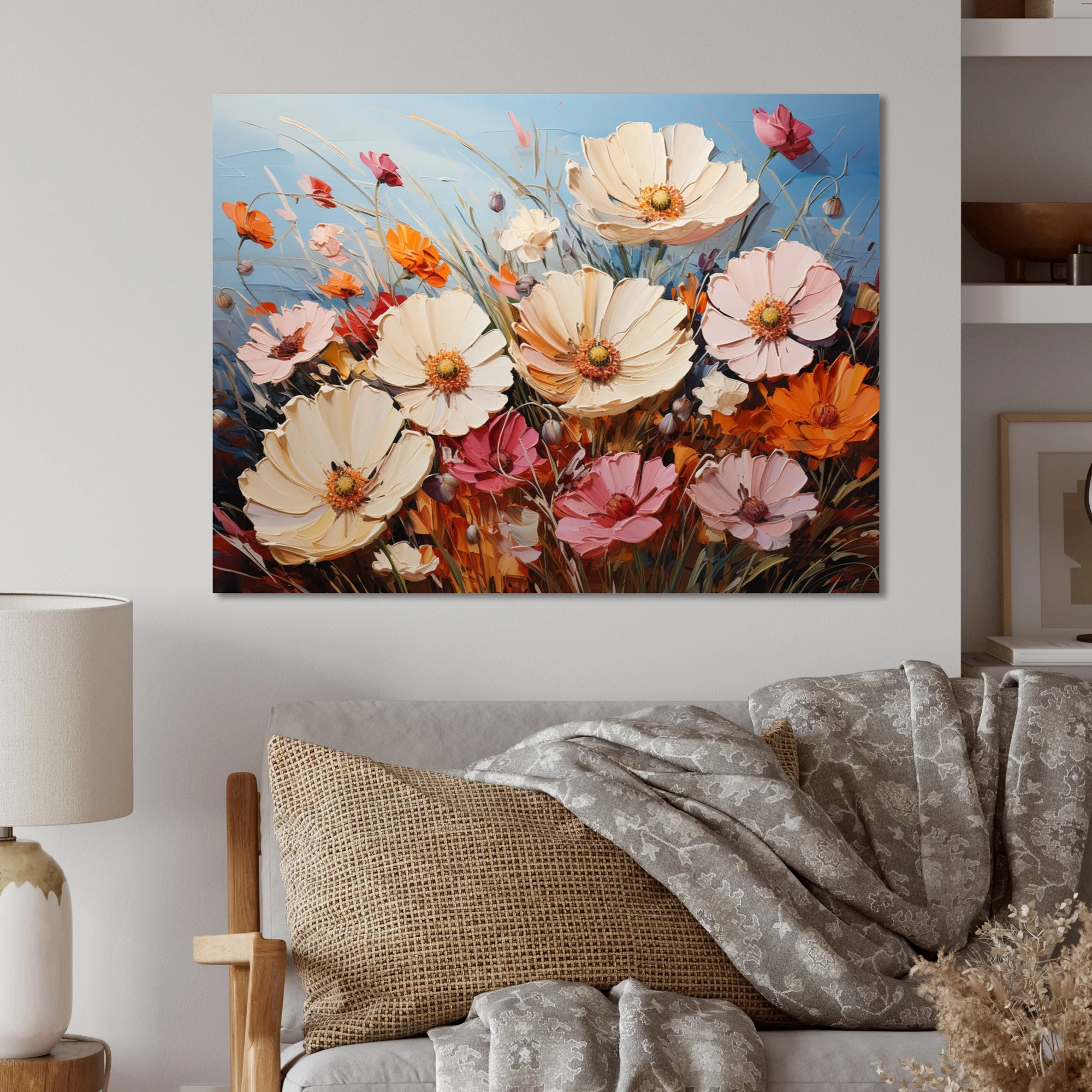 Designart "Nature s Symphony in White and Pink Wildflowers I" Floral Metal Art Print