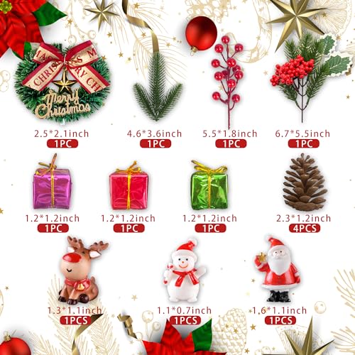 14PCS Christmas Cake Topper Merry Christmas Cake Decorations with Deer Santa Pine Tree for Xmas Winter Holiday Cake Decor Party Supplies (Gold)