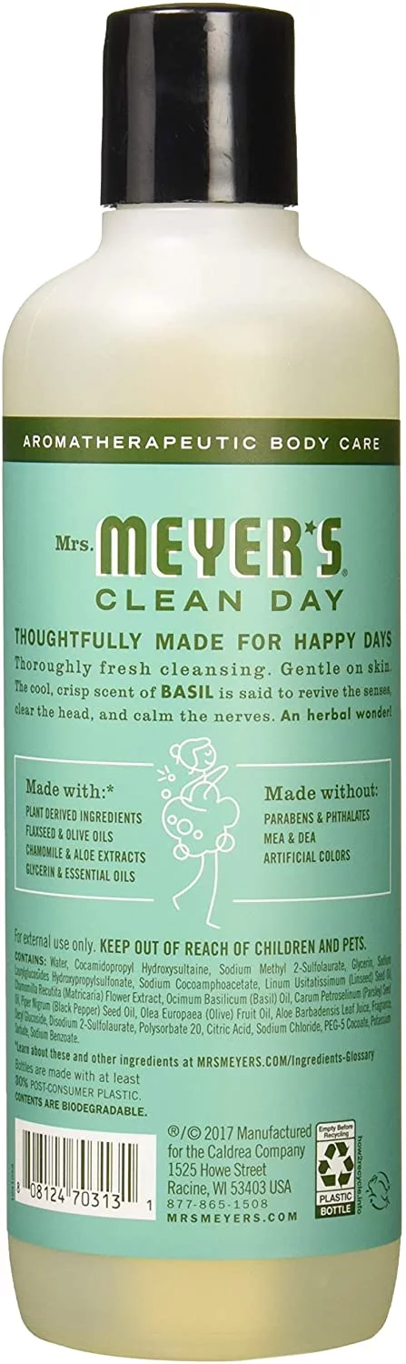 Refreshing & Moisturizing Body Shower Natural Body Wash for Women & Men Basil Scented Body Wash with Essential Oils Biodegradable & Cruelty Free, 16 Fl OZ Bottle, 6 Bottles